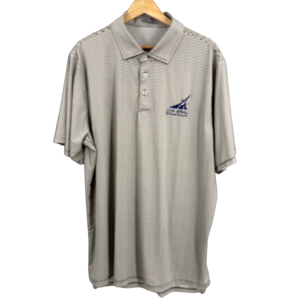 Draddy‎ Sport Polo Mens XL White Dark Gray Striped Golf Shirt